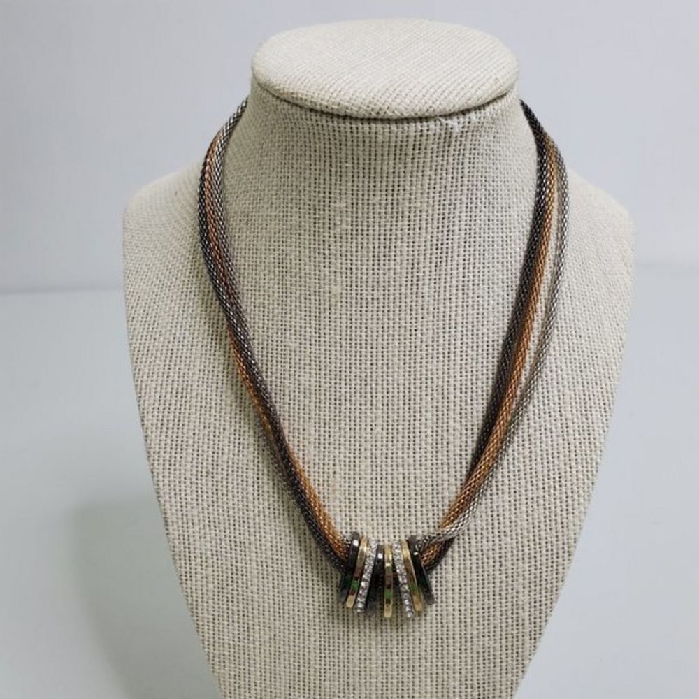 Mixed‎ Metal Necklace Rhinestone Multi Strand Gray